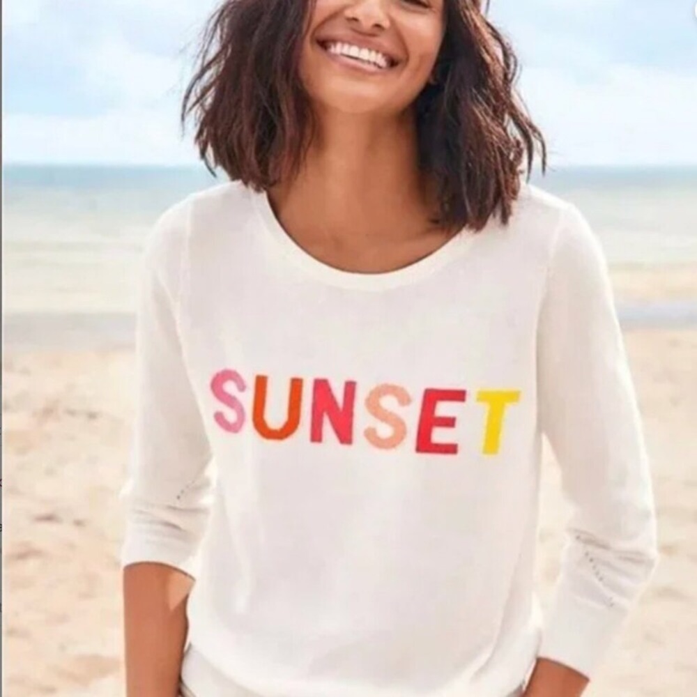 Vibrant 'SUNSET' Print White Sweater